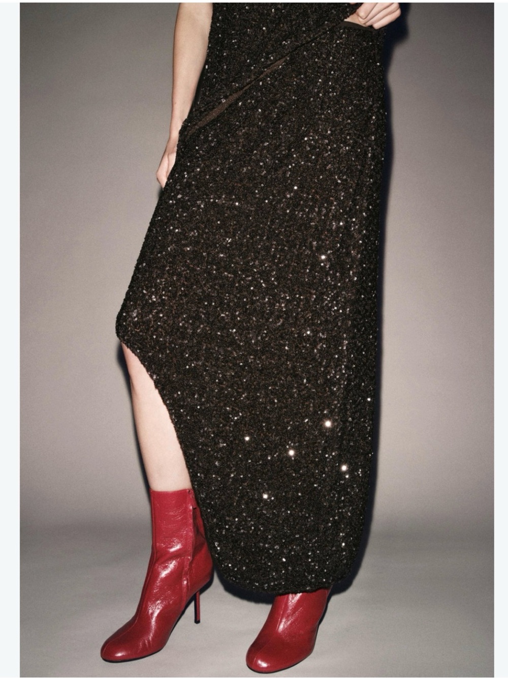 Zara brown Asymmetrical Sequin Midi Skirt
